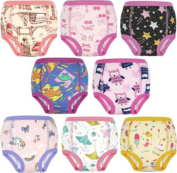 MooMoo Baby Training Pants, Set of 8, 6-Layer Construction, High Density Absorbent Layer, 100% Cotton, Breathable, Leak Resistant, Bedwetting Pants, Kindergarten, Nursery, Cloth Diapers, Graduation, Underwear, Kids - 1