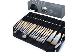 ARTIFY、絵筆セット、油絵、水彩、画筆、アクリル、ガッシュ用筆、水彩画筆、油絵用筆、筆セット、２４本セット、エキスパートシリーズ、布製ロールケースとパレットナイフ付き、ブラシセット、樺