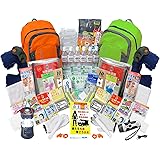 Relieved Life 防災グッズ 防災セット 2人用 リュック２セット 【現役消防士協力！生き残るガイドブック同封】非常用持ち出し袋 水に強い大型リュック 撥水機能 iPhone対応急速充電器付き(オレンジ/グリーン)