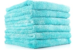 The Rag Company - Eagle Edgeless 450 (6-Pack) Professional Korean 70/30 Blend Super Plush Microfiber Detailing Buffing Polishing Drying Towels for Cars 16x16 in, Teal Blue