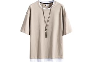 [Hiboss] tシャツ メンズ 半袖 無地 重ね着風 大きいサイズ ゆったり 五分袖 夏服メンズ