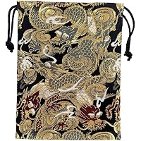 Amazon.co.jp: [千糸繍院] 西陣織 金襴 巾着袋（裏地付き） 鳳凰龍/黒