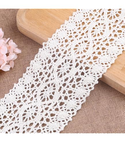 GorinsKani 10 Yards Crochet Cotton Lace Trim Ribbon - 1.5 Inch Wide Vintage Lace For Sewing, Crafts, Wedding (White B)