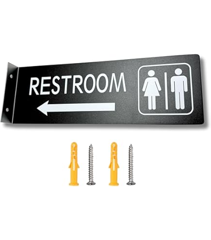 Restroom Sign With Arrow | 12.1" X 5.5" Double Sided Wall Mounted Projecting Unisex Restroom Sign For Commercial Workplace Hallway With Mounting Kit - View #2