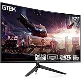 GTEK 240Hz Gaming Monitor, 27 Inch Frameless Display Full HD 1920 x 1080P, Curved 1800R, VA 1ms MPRT, FreeSync, Speakers, Dis