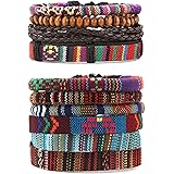 HZMAN Mix 6 Wrap Bracelets Men Women, Hemp Cords Ethnic Tribal Bracelets Wristbands