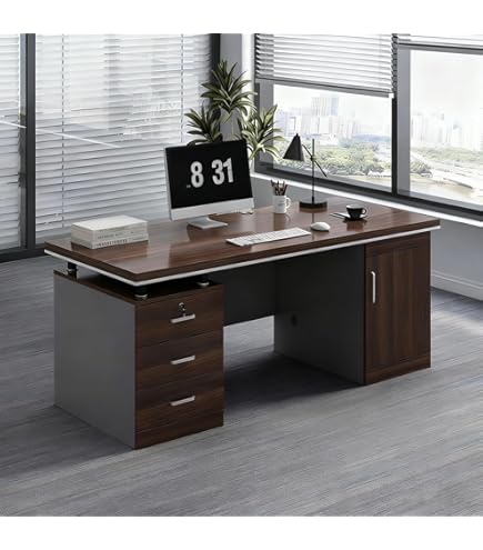 塚*本様 役員用平机、ダークブラウン色、独立キャスター引き出し付き(組立て要,バ 送料無料】 【日本製】大川家具 役員用平デスク 平机 役員用デスク