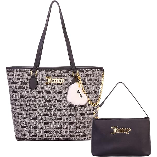 Juicy Couture Heart Dangle Tote Bag Logo Print Satchel Removable