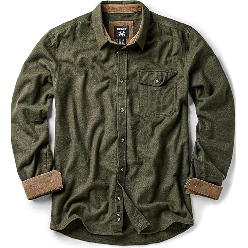 CQR Men's All Cotton Flannel Shirt, Long Sleeve Casual Button Up Plaid Shirt, Brushed Soft Outdoor Shirts