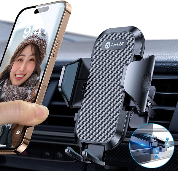 【2026年改良/最強の安定感】 Andobil スマホホルダー 車 【噛み込み式クリップ&耐荷重20KG】 エアコン 車載スマホホルダー 取付簡単 車 スマホスタンド 片手操作 携帯ホルダー 95%以上の吹き出し口対応 車載ホルダー 360度調整 iPhone SE 17 16 15 14 13 Plus Pro Max Xperia AQUOS arrowsなど全機種対応 手帳型ケース対応 - 1
