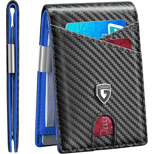 VTLASK Men's Slim RFID Blocking Wallet - Genuine Leather Minimalist Bifold With Carbon Fiber Look - View #3