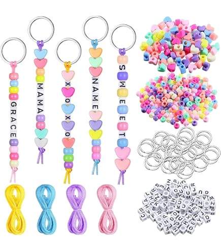 ビーズキーホルダー キーリング ハンドメイド アルファベット Amazon | Makuki ビーズ 約566個 カラフル アクセサリーパーツ