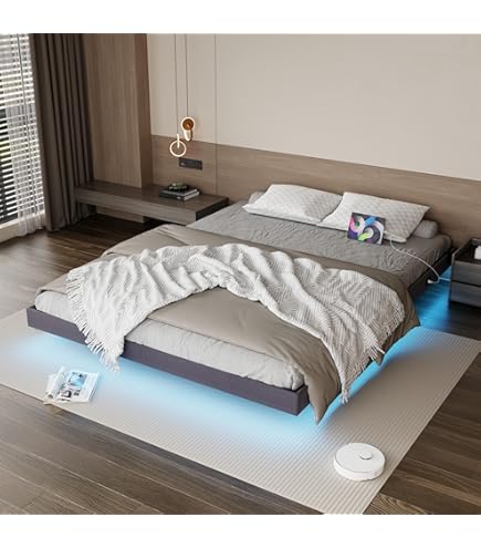 Amazon｜ウォルナットブラウン ベッドフレームのみ キング モダン 
