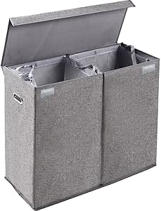 Dirty Clothes Hamper with Lidソーター2セクション取り外し可能ライナー付き、取り外し仕切り、グレー、大きなダブル洗濯籠ランドリーバスケット
