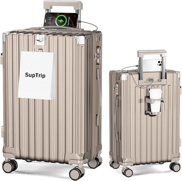 [SupTrip] スーツケース 機内持ち込み 多機能 キャリーケース 大型 超軽量 キャリーバッグ 耐衝撃 USBポート付き カップホルダー付き 充電機能 荷物フック 隠しフック機能 静音 ダブルキャスター 360度回転 修学 泊まる 旅行 出張 (シャンパンゴールド, S (40L/1-3泊/機内持込）)