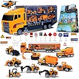 Aozora(青空)建設車両セット 車おもちゃ 11台ミニカーセット 1台収納車 工事マップ付き 合金製 DIYカー はたらく車 工事カー 作業車両 室内遊び 知育玩具 大工 男の子 誕生日 プレゼント 贈り物 クリスマス 入園祝い