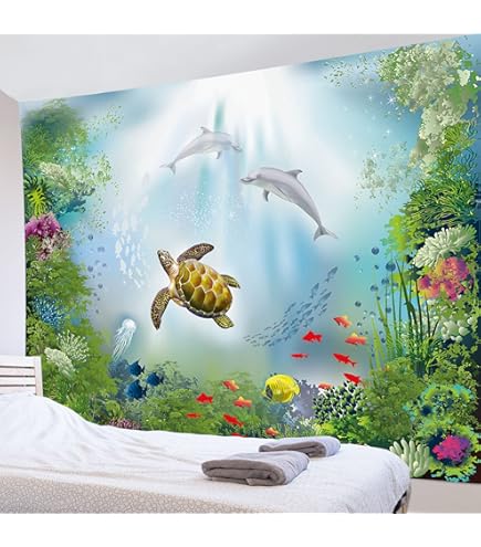 Amazon.co.jp: LB 海底世界 タペストリー 美しい海 可愛いイルカ