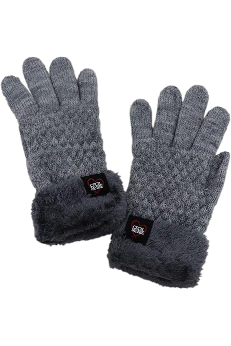 Amazon セシルマクビー Cecil Mcbee 手袋 5本指 ファー付き 裏起毛 パイナポ アクリル グレー シューズ バッグ