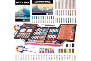 KINSPORY Art Set, 139 Pack Painting Drawing Art Supplies Kit with 2 Sketch Pads, Double Layers Art Crafts, Colored Pencils, Oil Pastels, Watercolor Paints, Aluminum Gift Case for Artists Kids (Pink)