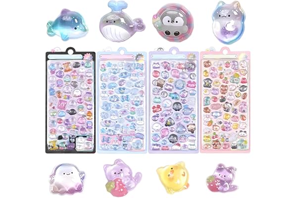 Chaojibao 第一世代 中空 ぷくぷくシール 可愛い 4枚セット 立体 ごほうびシール DIY用 キラキラな 女の子 デコシール 日記帳用 貼り付け可能 手芸用品 (4個) [並行輸入品]