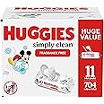 Huggies Simply Clean Unscented Baby Wipes, 11 Flip Lid Packs (704 Wipes Total)
