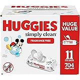 Huggies Simply Clean Unscented Baby Wipes, 11 Flip Lid Packs (704 Wipes Total)
