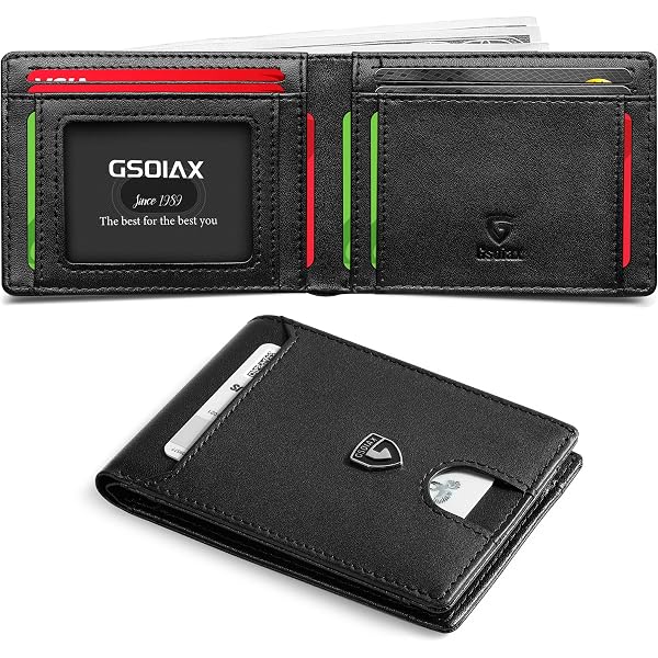VTLASK Men's Slim RFID Blocking Wallet - Genuine Leather Minimalist Bifold With Carbon Fiber Look - View #2