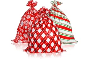 DERAYEE クリスマス ラッピング袋 ビニール袋 特大 112x92cm 飾り 超BIG 梱包 ギフトバッグ プラスチック製 雰囲気満点 Christmas (格子模様/クリスマスカラー/雪柄, 92x112CM)