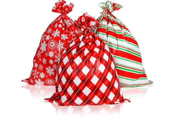 DERAYEE クリスマス ラッピング袋 ビニール袋 特大 112x92cm 飾り 超BIG 梱包 ギフトバッグ プラスチック製 雰囲気満点 Christmas (格子模様/クリスマスカラー/雪柄, 92x112CM)