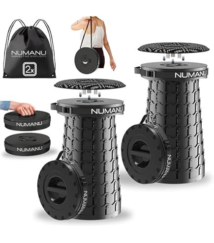 NUMANU Collapsible Stool 2-Pack & Carry Bag + Clips - Upgraded