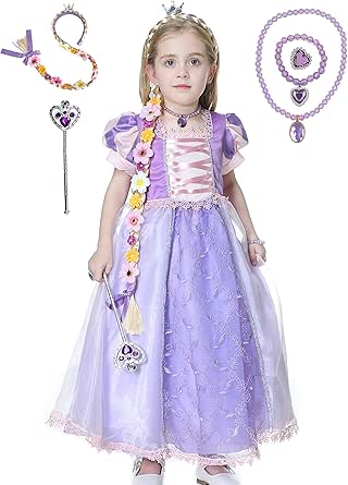 Amazon Co Jp Hnokle プリンセス ドレス ラプンツェル 長髪姫 キッズ お姫 子供 なりきり ワンピース コスチューム コスプレ 変装 舞台服 誕生日 仮装 クリスマス ハロウィーン プレゼント 6点セット ファッション