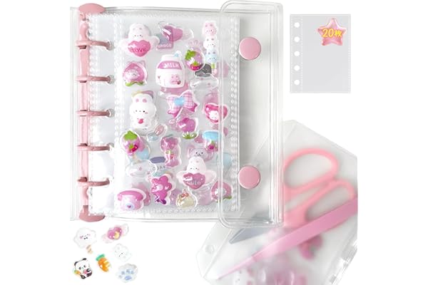 GOKEI シール帳 プラバン 透明 M5サイズ ミニ バインダー 【リフィル×20枚 チャック付きボケット×2枚 下敷き×2枚】 クリアバインダー 3層構造PPシート カードポケット シール台紙 プリ帳 カードスリーブ はがせる 女の子 コラージュノート ピンク