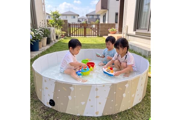 ”片付けカンタン”折りたたみプール 空気入れ不要 tecopeco[テコペコ]子供用プール ビニール 家庭用 折りたたみ 直径120㎝ (ショコラクリーム)
