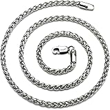 AmyRT Jewelry 4mm Titanium Steel Wheat Silver Chain Necklaces for Men & Women 16 to 30 Inches