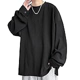 [Culeevp] 長袖 tシャツメンズ 大きいサイズ 無地 厚手 ロングtシャツ メンズ 秋冬服 トレーナー 黑2XL