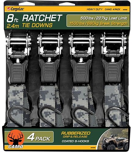 Straight Jacket Crew 4-Pack Ratchet Tie Down Straps - 1" X 15', 1,823lb Break Strength, Black Camo - View #3