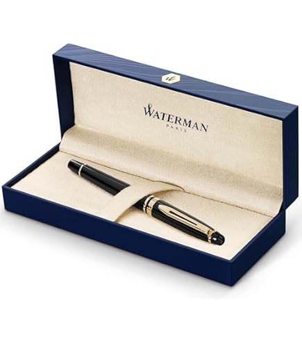 Waterman Charleston Ebony Black, Fountain Pen with Fine solid gold