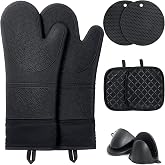 Funnydin 8PCS Oven Mitts and Pot Holders Sets - 480°F Heat Resistant Pot Holders and Oven Mitts, 14.5" Extra Long Silicone Ov