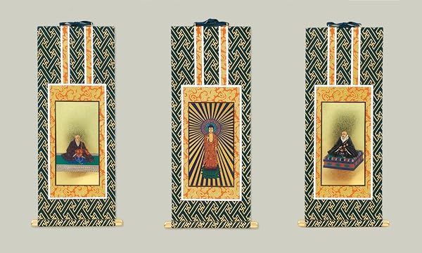 Kyobutan Isemura Hanging Scroll Set of 3, Navy Mounting, Suitable for All Sects and Sizes, Buddhist Altar Scroll, Jodo Shinshu (30th Generation, Jodo Shinshu Hongan-ji Sect (Nishi Hongan-ji) Navy - 1
