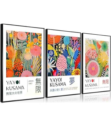 Amazon.co.jp: 草間弥生 ウォールアート プリント 6枚セット 抽象 草間