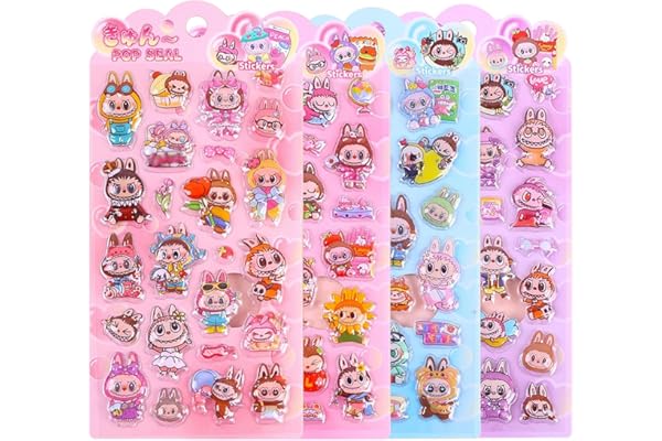 【4枚セット】Sediven 3dシール 立体シール ぷくぷく ごほうび キラキラ 可愛い 女の子 携帯電話飾り用 手帳用 DIY用 日記帳用 手芸用品 貼り付け可能 (B1)