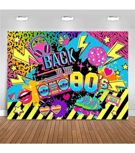 80er-Jahre Party-Banner „I Love The 80er“ – 180x120 Cm, Neon-Design, Für Fotohintergrund & Deko