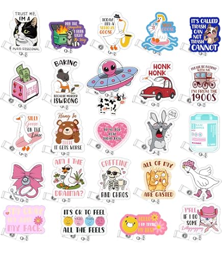 Threehoney 12-Pack Funny Badge Reels - Cute Retractable ID Holders With Humorous Sayings, Gift For Nurses, Doctors, Medical Students, Coworkers