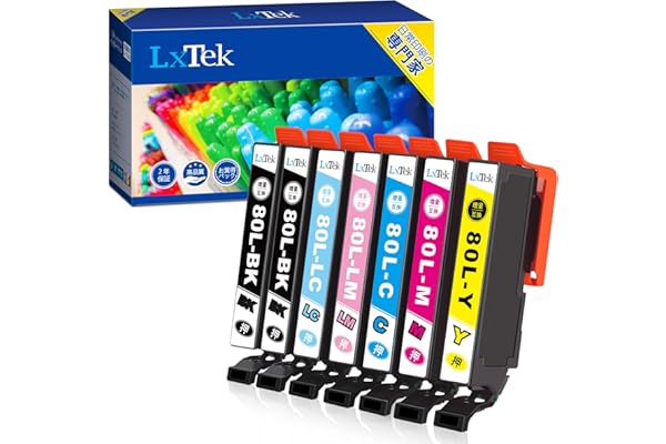 LxTek IC6CL80L 互換インクカートリッジ エプソン(Epson)用 IC80L 80L とうもろこし インク 6色セット+黒1本(合計7本) 大容量/説明書付/残量表示/個包装 EP-982A3 EP-707A EP-807AR EP-808AW EP-977A3
