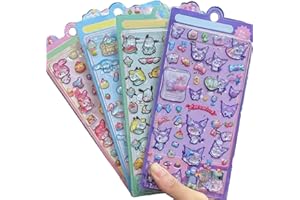 wonderflower 3Dサンリオステッカー デコレーションシール, キャラクター中空立体キャンディシール, DIY 手帳 携帯電話用 立体シール, PVC素材, マルチカラー4枚セット W02