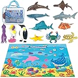 Tagitary 海洋動物おもちゃ フィギュア 12種類セット マリンライフ リアル海洋生物 マニアル マップ、 収納バッグ付き 子供用おもちゃ 誕生日プレゼント 定番玩具 収納便利 水族館 コレクション 保育園教具