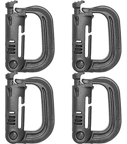 50 Pack Tactical D-Ring Grimlock Carabiners - Strong Plastic Clips For MOLLE Gear, Vests & Backpacks