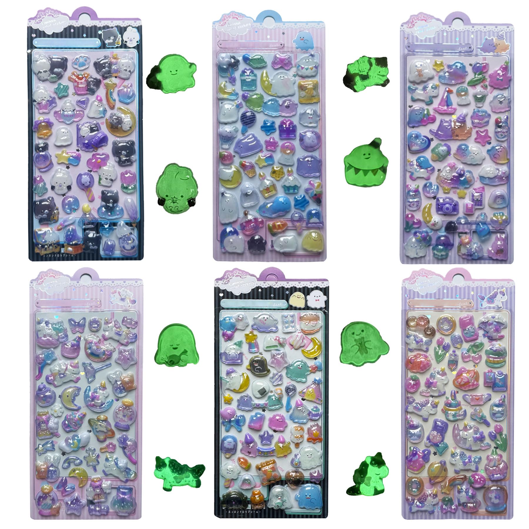 【スマイルSale】【49%OFF】【854円】 Evbyws 3D 夜光 立体シール 6枚セット