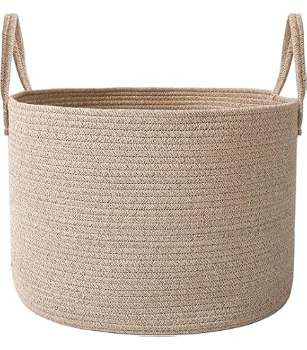 Natemia Rope Storage Basket - 20x20x14 Inch Woven Organizer For Toys, Laundry, Towels, Blankets & Nursery