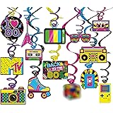 28Pcs Back to The 80s Party Hanging Swirls Decorations 80s Retro Ceiling Streamers for 1980s Throwback Birthday Party 80s Neo